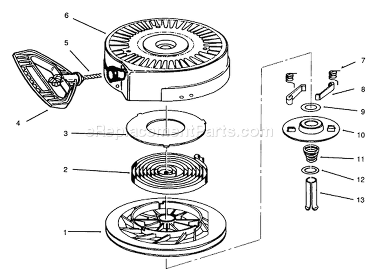 Rewind Starter Diagram and Parts List for 38052 69000001-69999999 - 1996 Toro Snow Blower