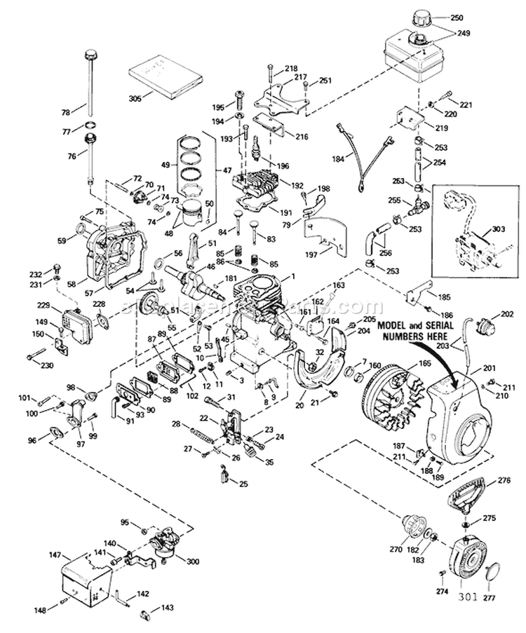 Engine Diagram and Parts List for 38056C 8000001-8999999 - 1988 Toro Snow Blower