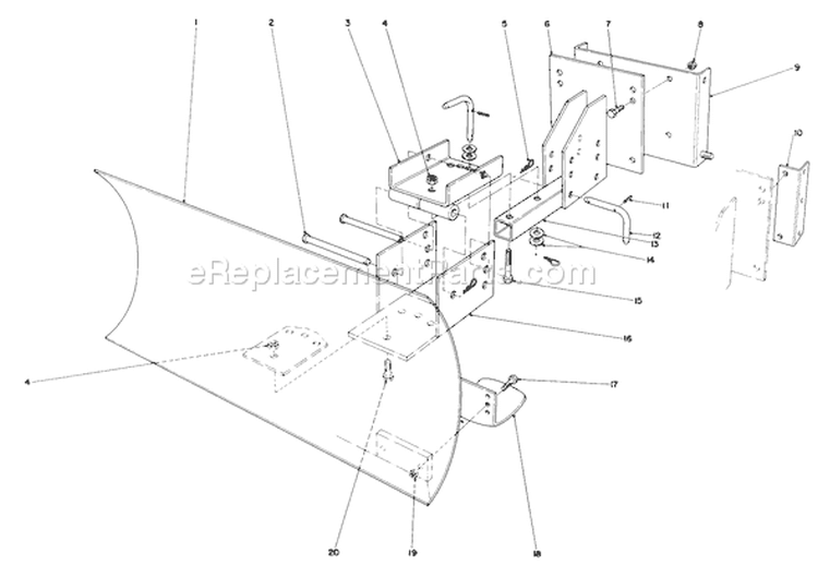 Grader Blade Assembly Diagram and Parts List for 38056C 8000001-8999999 - 1988 Toro Snow Blower