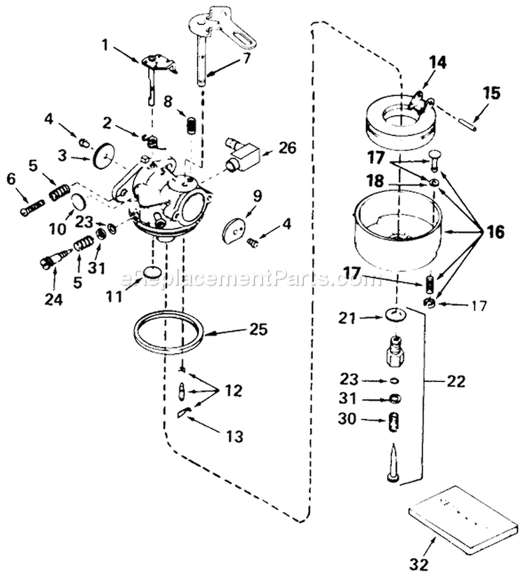 Carburetor Diagram and Parts List for 38056 0000001-0999999 - 1990 Toro Snow Blower