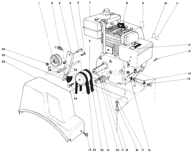 Engine Assembly Diagram and Parts List for 38056 0000001-0999999 - 1990 Toro Snow Blower
