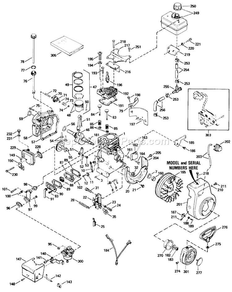 Engine Diagram and Parts List for 38056 0000001-0999999 - 1990 Toro Snow Blower