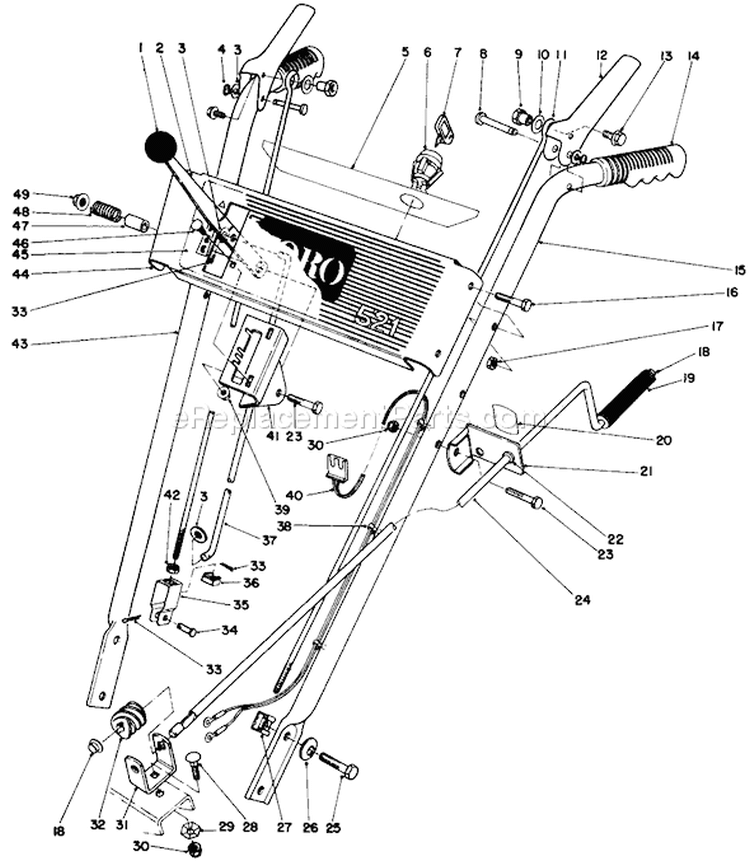 Handle Assembly Diagram and Parts List for 38056 0000001-0999999 - 1990 Toro Snow Blower