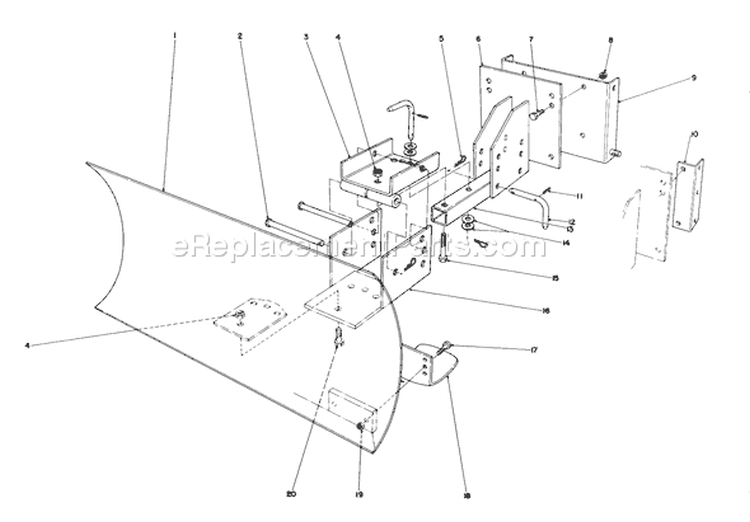 Grader Blade Assembly Diagram and Parts List for 38056 7000001-7999999 - 1987 Toro Snow Blower