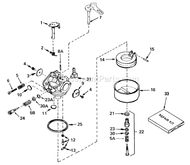 Carburetor Diagram and Parts List for 38056 8000001-8999999 - 1988 Toro Snow Blower