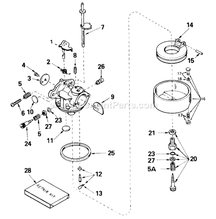 Carburetor Diagram and Parts List for 38062 7900001-7999999 - 1997 Toro Snow Blower