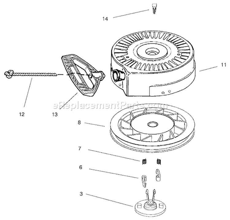 Recoil Starter Diagram and Parts List for 38063 220000001-220999999 - 2002 Toro Snow Blower