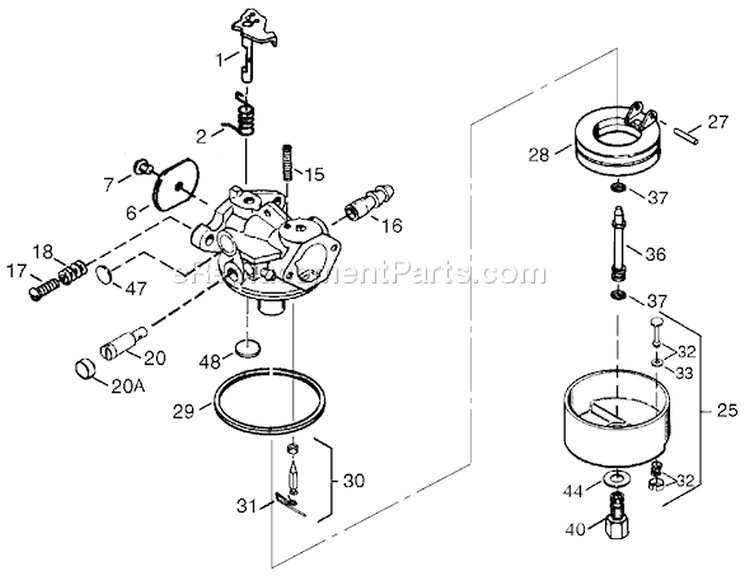 Carburetor Diagram and Parts List for 38063 220000001-220999999 - 2002 Toro Snow Blower