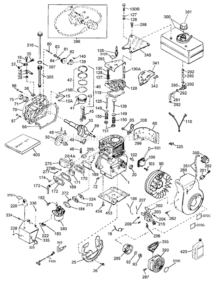Engine Diagram and Parts List for 38063 220000001-220999999 - 2002 Toro Snow Blower