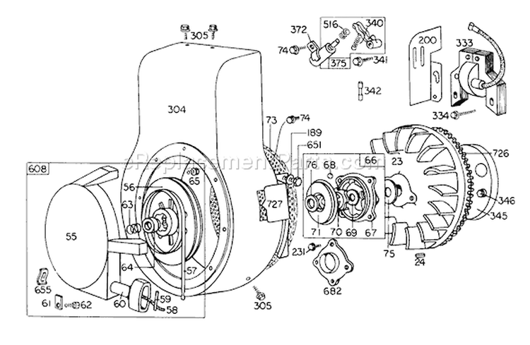 Rewind Starter Diagram and Parts List for 38060 8000001-8999999 - 1978 Toro Snow Blower