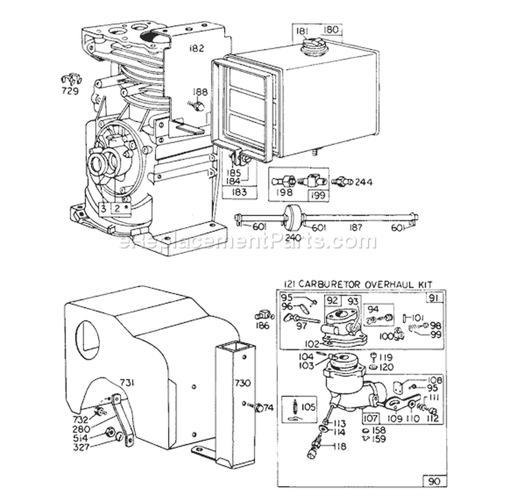 Carburetor Assembly Diagram and Parts List for 38060 8000001-8999999 - 1978 Toro Snow Blower
