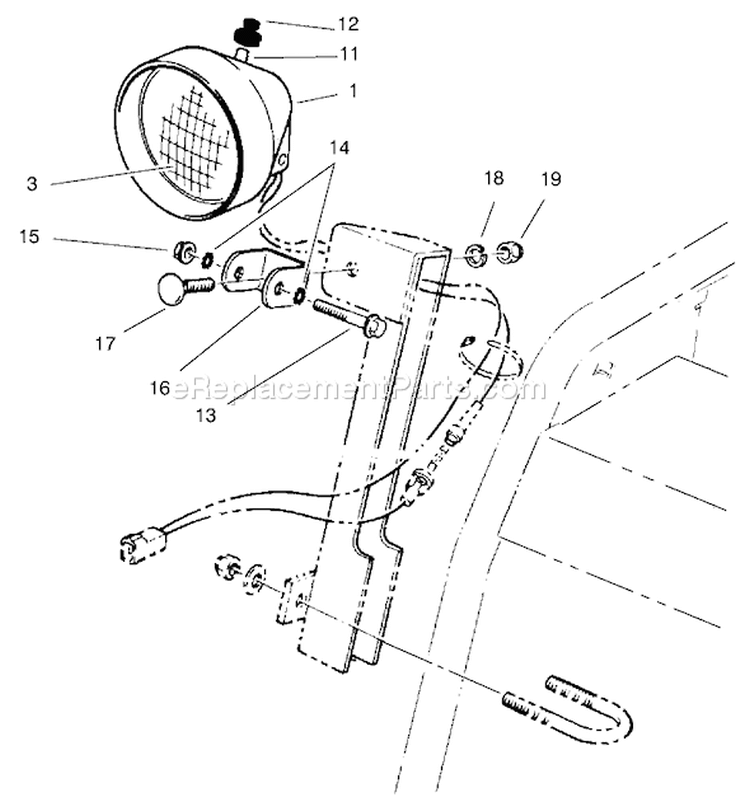 Headlamp Assembly Diagram and Parts List for 38079 200000001-200999999 - 2000 Toro Snow Blower