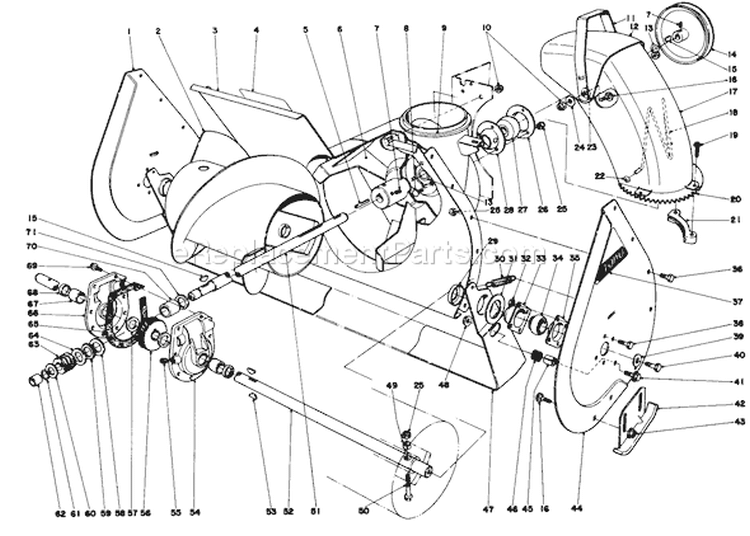 Auger Assembly Diagram and Parts List for 38080 0000001-0999999 - 1980 Toro Snow Blower
