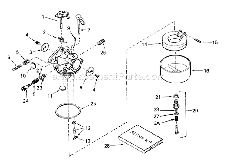 Carburetor Diagram and Parts List for 38080 0000001-0999999 - 1980 Toro Snow Blower