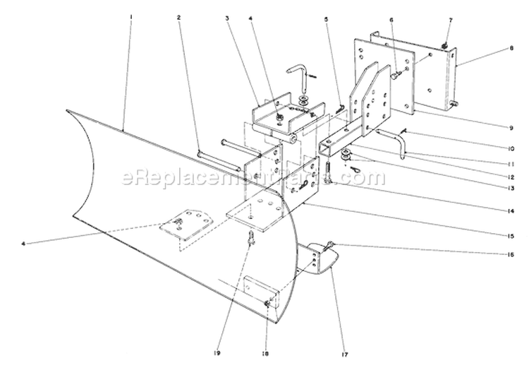 Grader Blade Assembly Diagram and Parts List for 38080 0000001-0999999 - 1980 Toro Snow Blower