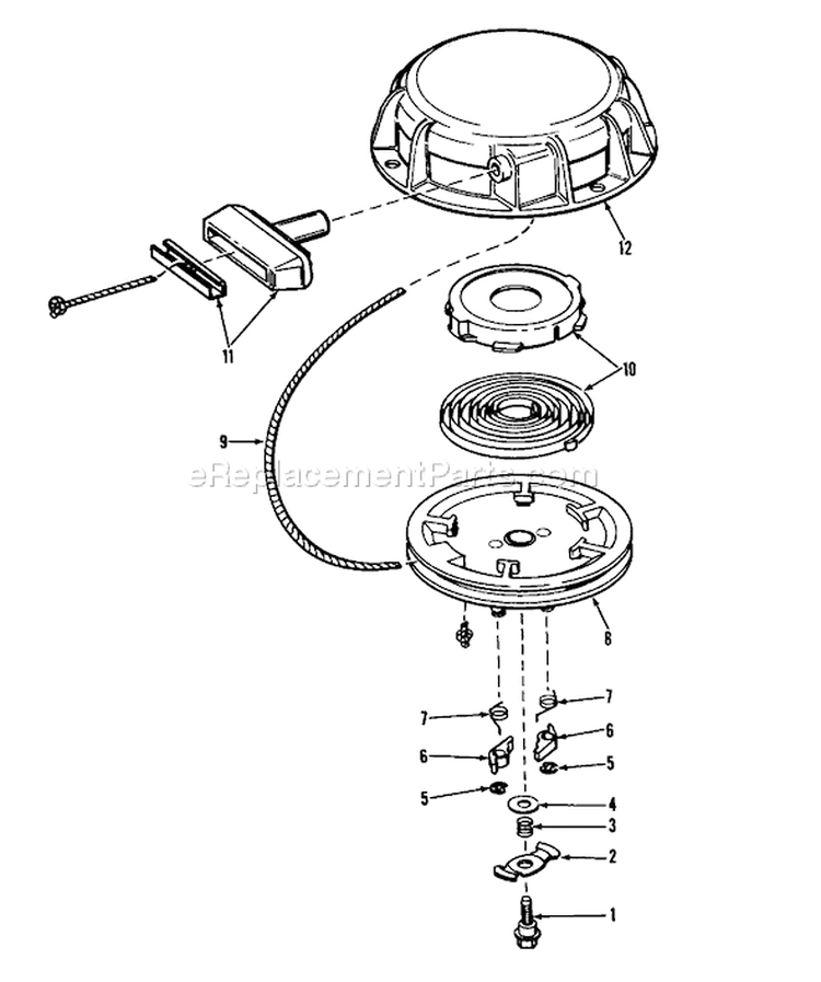Rewind Starter Diagram and Parts List for 38080 0000001-0999999 - 1980 Toro Snow Blower