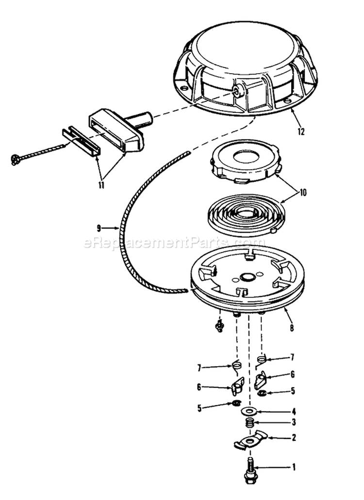 Rewind Starter Diagram and Parts List for 38080 1000001-1999999 - 1981 Toro Snow Blower