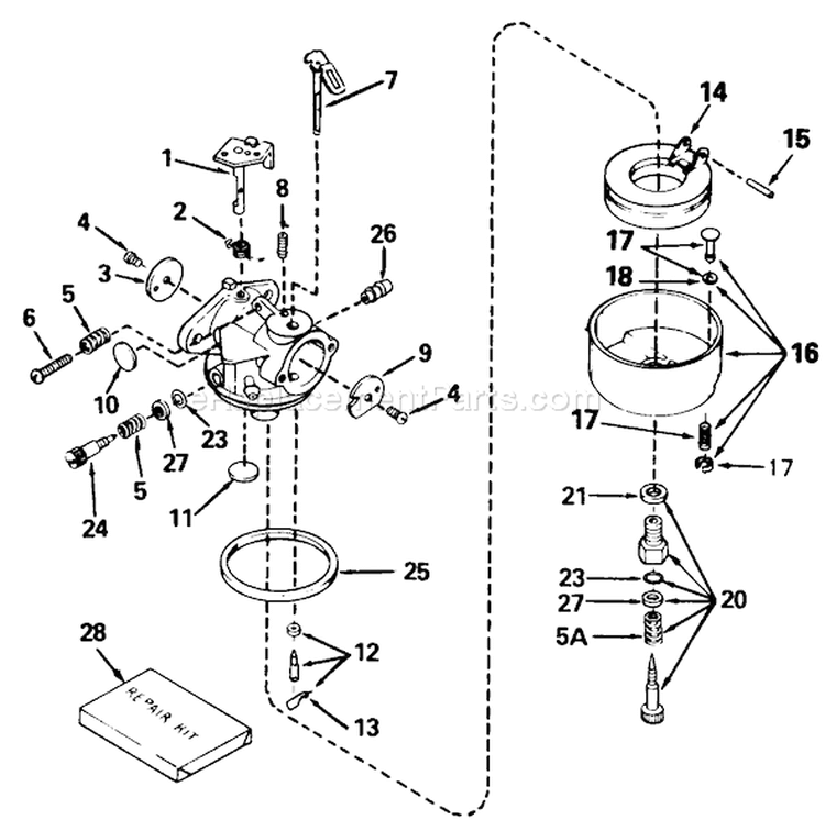 Carburetor Diagram and Parts List for 38080 1000001-1999999 - 1991 Toro Snow Blower