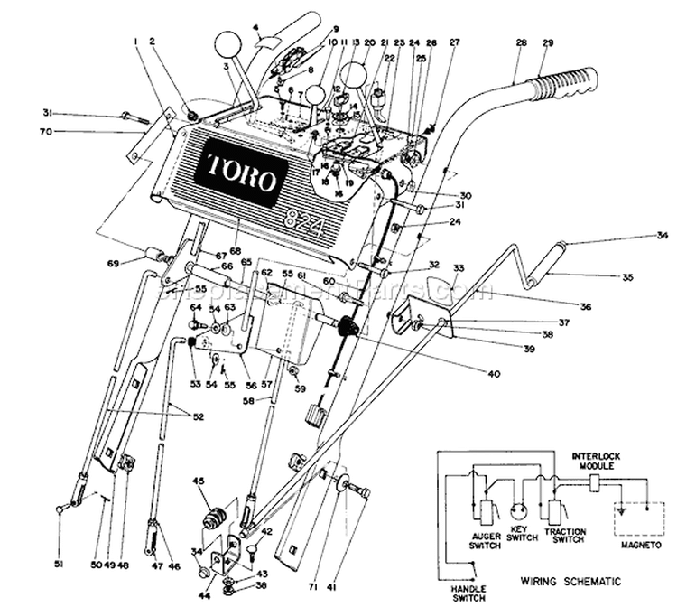 Handle Assembly Diagram and Parts List for 38080 1000001-1999999 - 1991 Toro Snow Blower