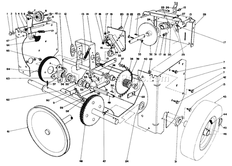 Traction Assembly Diagram and Parts List for 38080 2000001-2999999 - 1992 Toro Snow Blower