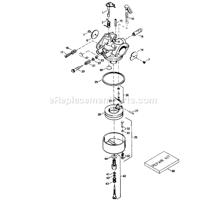 Carburetor Diagram and Parts List for 38080 3900001-3999999 - 1993 Toro Snow Blower