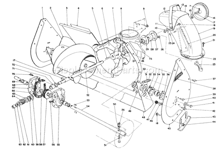 Auger Assembly Diagram and Parts List for 38080 6000001-6999999 - 1986 Toro Snow Blower