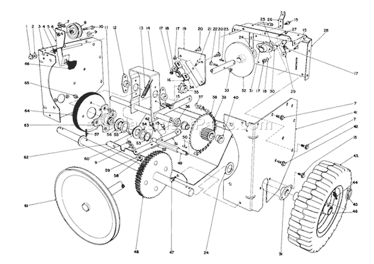 Traction Assembly Diagram and Parts List for 38080 6000001-6999999 - 1986 Toro Snow Blower