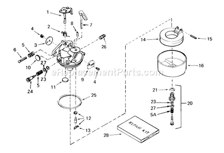 Carburetor Diagram and Parts List for 38080 6000001-6999999 - 1986 Toro Snow Blower