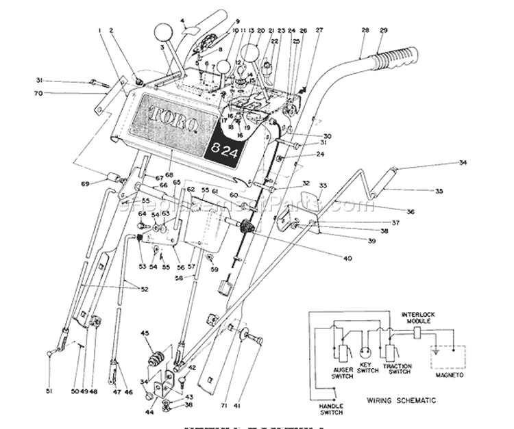 Handle Assembly Diagram and Parts List for 38080 7000001-7999999 - 1987 Toro Snow Blower