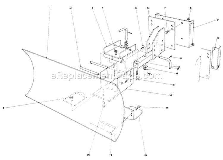 Grader Blade Assembly Diagram and Parts List for 38080 8000001-8999999 - 1988 Toro Snow Blower
