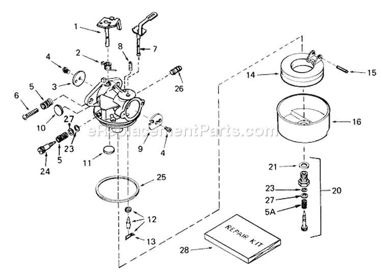 Carburetor Diagram and Parts List for 38080 9000001-9999999 - 1979 Toro Snow Blower