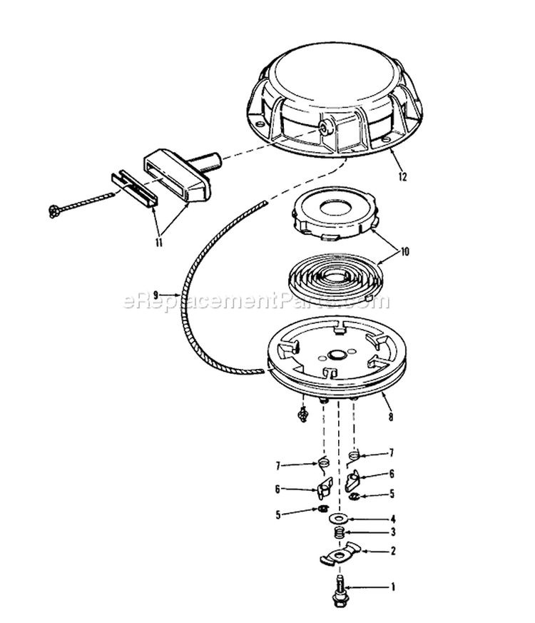 Rewind Starter Diagram and Parts List for 38080 9000001-9999999 - 1979 Toro Snow Blower