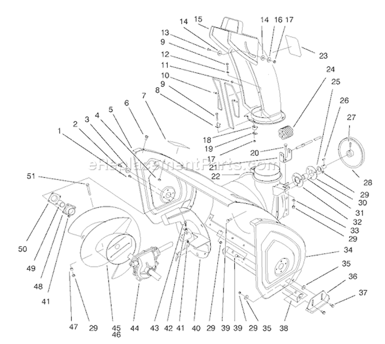 Auger And Housing Assembly Diagram and Parts List for 38084 7900001-7999999 - 1997 Toro Snow Blower