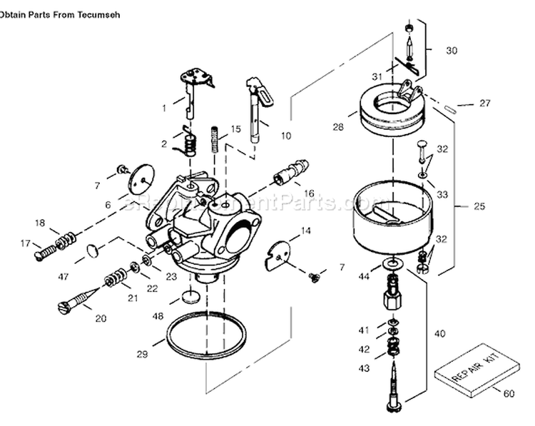 Carburetor Diagram and Parts List for 38084 7900001-7999999 - 1997 Toro Snow Blower