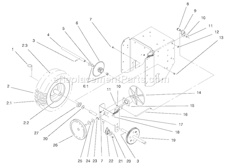 Lower Traction Assembly Diagram and Parts List for 38084 7900001-7999999 - 1997 Toro Snow Blower