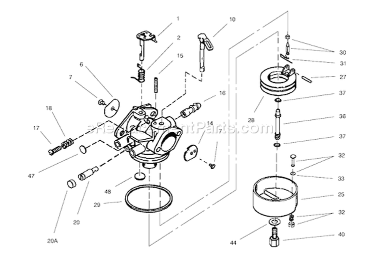 Carburetor Diagram and Parts List for 38083 8900001-8999999 - 1998 Toro Snow Blower