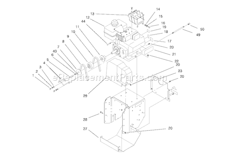 Engine And Frame Assembly Diagram and Parts List for 38083 8900001-8999999 - 1998 Toro Snow Blower
