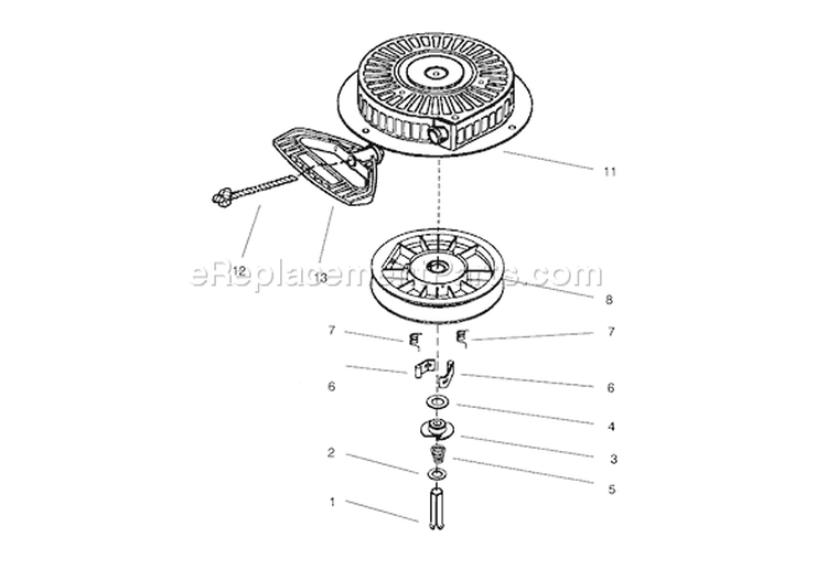 Recoil Starter Diagram and Parts List for 38083 8900001-8999999 - 1998 Toro Snow Blower