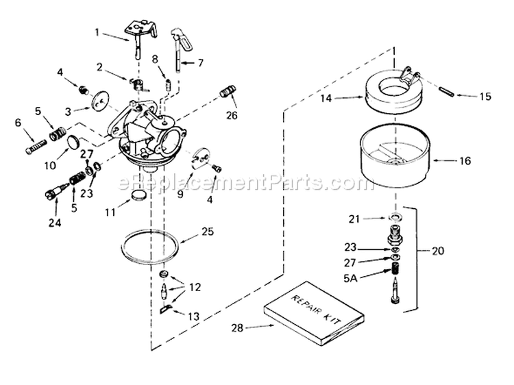 Carburetor Diagram and Parts List for 38085C 7000001-7999999 - 1987 Toro Snow Blower