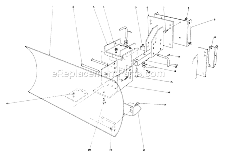 Grader Blade Assembly Diagram and Parts List for 38085C 7000001-7999999 - 1987 Toro Snow Blower