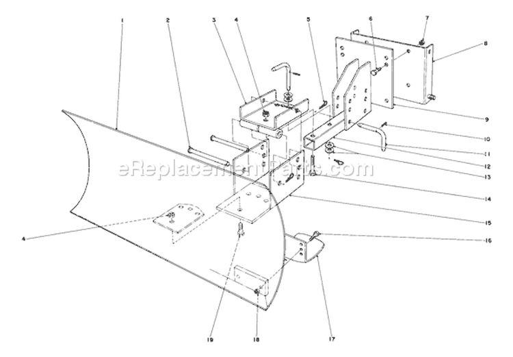 Grader Blade Assembly Diagram and Parts List for 38085 0000001-0999999 - 1980 Toro Snow Blower
