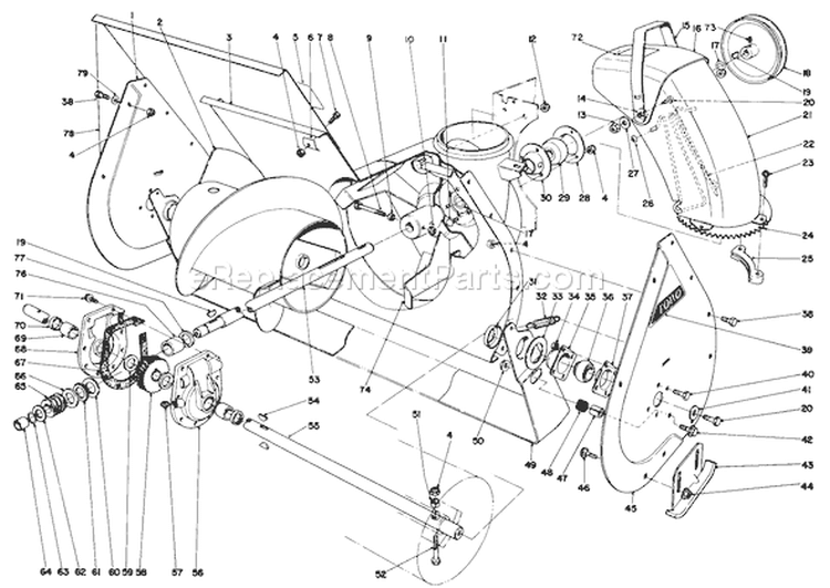 Auger Assembly Diagram and Parts List for 38085 0000001-0999999 - 1990 Toro Snow Blower