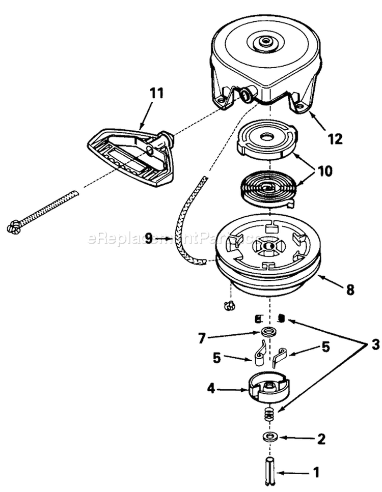 Rewind Starter Diagram and Parts List for 38085 0000001-0999999 - 1990 Toro Snow Blower