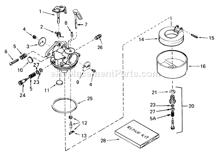 Carburetor Diagram and Parts List for 38085 3000001-3999999 - 1983 Toro Snow Blower