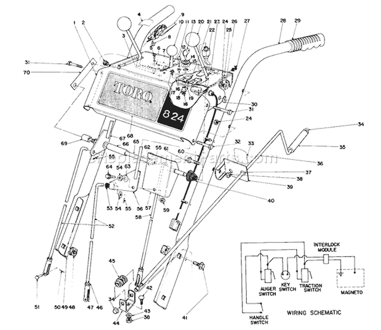 Handle Assembly Diagram and Parts List for 38085 5000001-5999999 - 1985 Toro Snow Blower