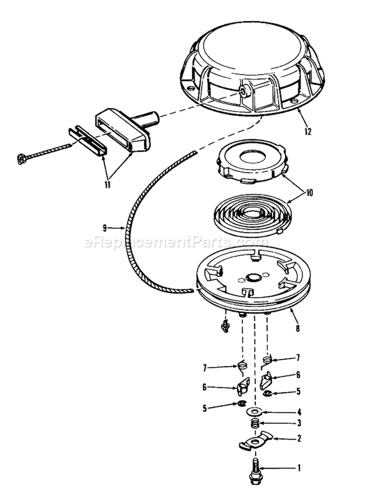Rewind Starter Diagram and Parts List for 38085 5000001-5999999 - 1985 Toro Snow Blower