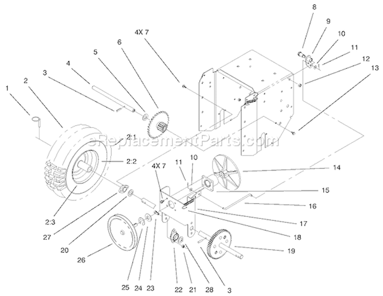 Lower Traction Assembly Diagram and Parts List for 38086 210000001-210999999 - 2001 Toro Snow Blower