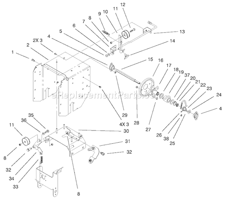 Upper Traction Assembly Diagram and Parts List for 38086 210000001-210999999 - 2001 Toro Snow Blower