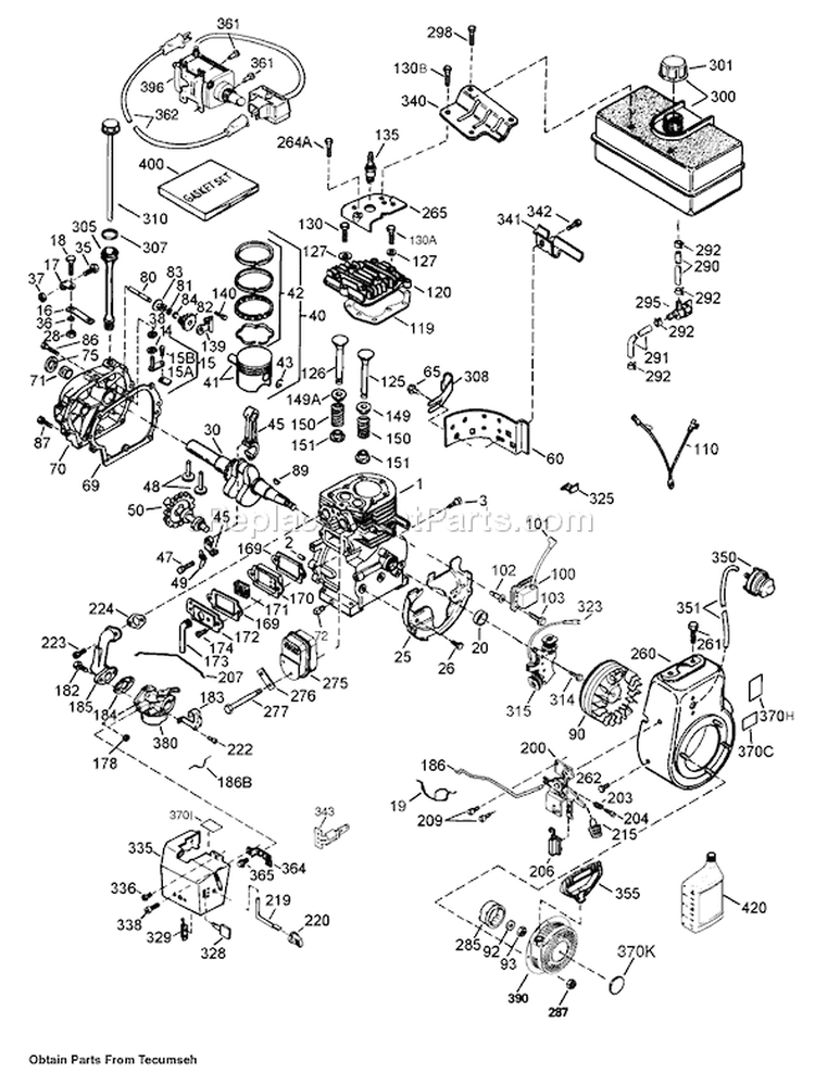 Engine Diagram and Parts List for 38086 210000001-210999999 - 2001 Toro Snow Blower