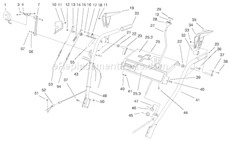 Handle And Control Assembly Diagram and Parts List for 38087 200000001-200999999 - 2000 Toro Snow Blower